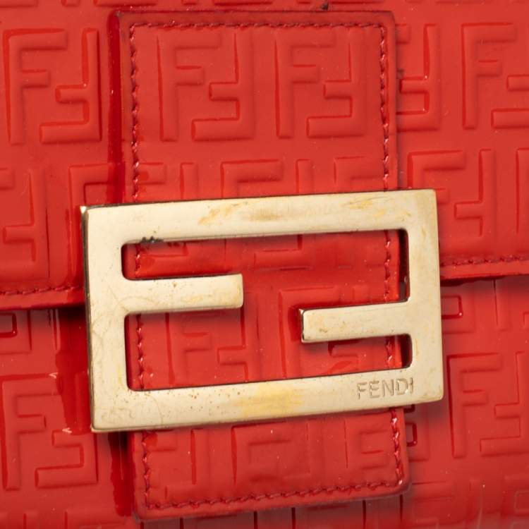 Pre Owned Fendi Orange Zucchino Patent Leather Continental Wallet