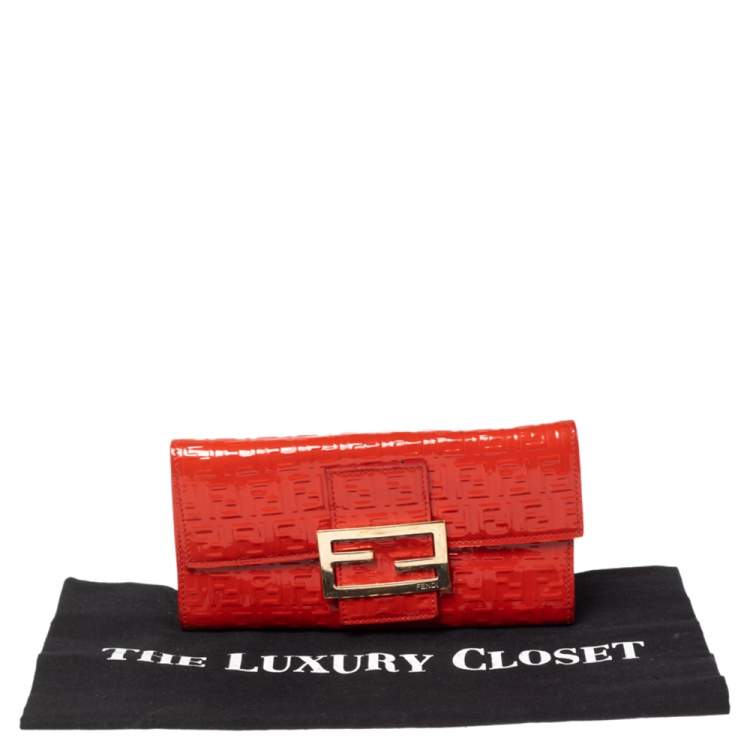 Pre Owned Fendi Orange Zucchino Patent Leather Continental Wallet