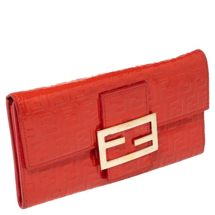 Pre Owned Fendi Orange Zucchino Patent Leather Continental Wallet