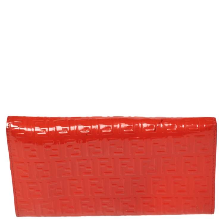 Pre Owned Fendi Orange Zucchino Patent Leather Continental Wallet
