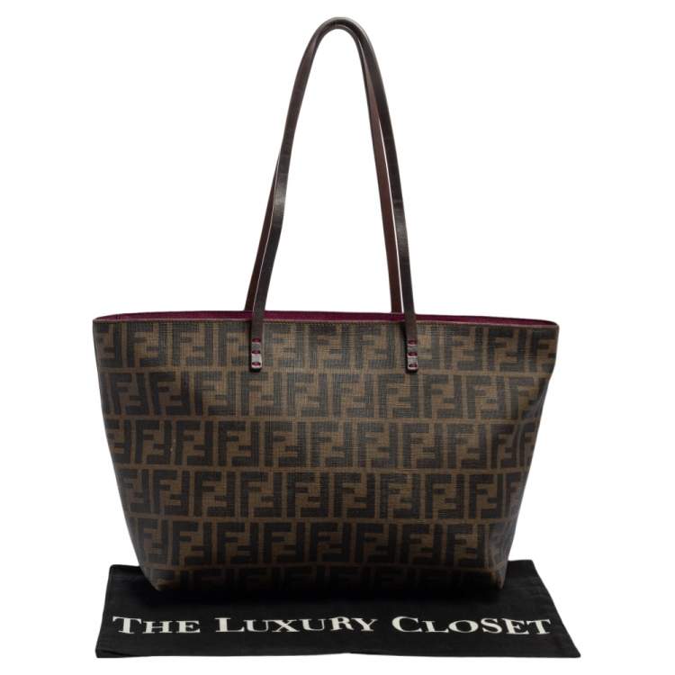 Pre Owned Fendi Tobacco Zucca Coated Canvas Small Roll Shopper Tote