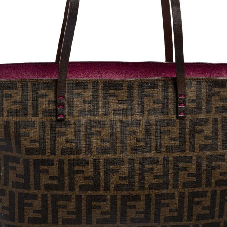 Pre Owned Fendi Tobacco Zucca Coated Canvas Small Roll Shopper Tote