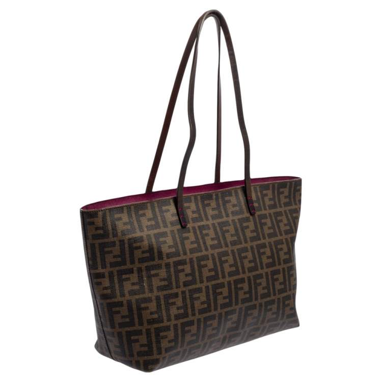 Pre Owned Fendi Tobacco Zucca Coated Canvas Small Roll Shopper Tote