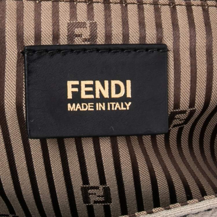 Pre Owned Fendi Black/Off White Leather and Textured Fabric Chameleon Shoulder Bag