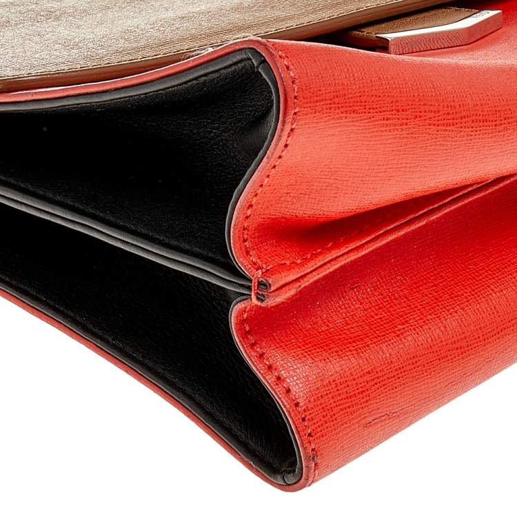 Pre Owned Fendi Brown/Orange Textured Leather Small Demi Jour Shoulder Bag