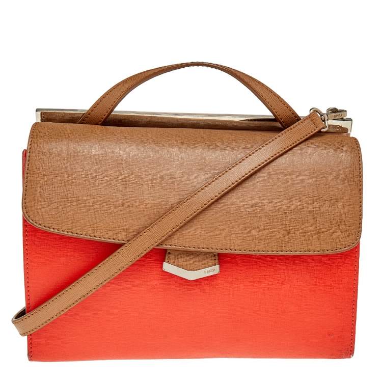 Pre Owned Fendi Brown/Orange Textured Leather Small Demi Jour Shoulder Bag