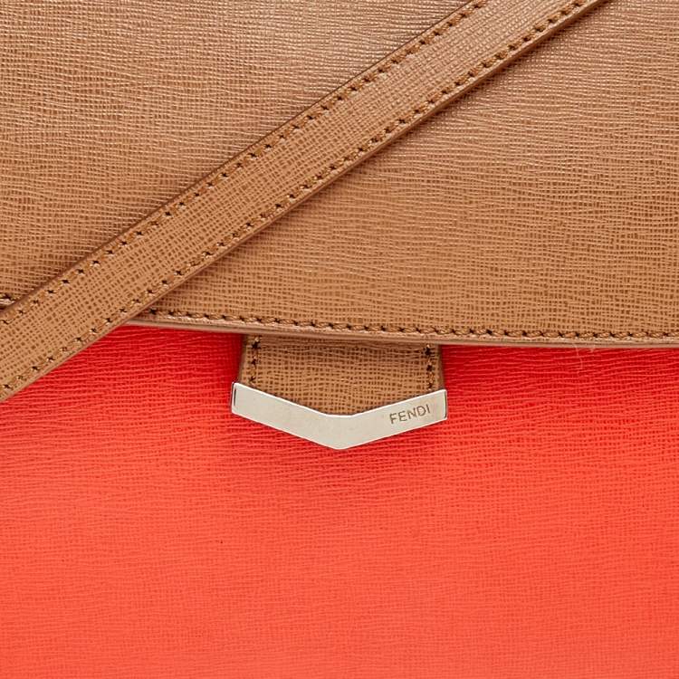 Pre Owned Fendi Brown/Orange Textured Leather Small Demi Jour Shoulder Bag