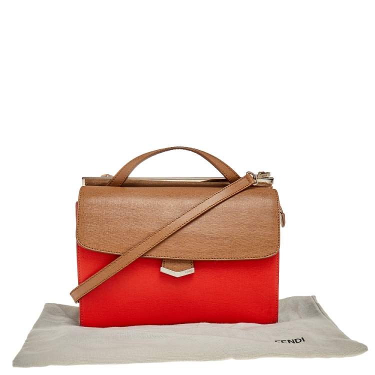 Pre Owned Fendi Brown/Orange Textured Leather Small Demi Jour Shoulder Bag