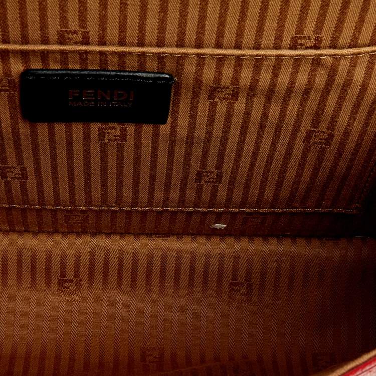 Pre Owned Fendi Brown/Orange Textured Leather Small Demi Jour Shoulder Bag