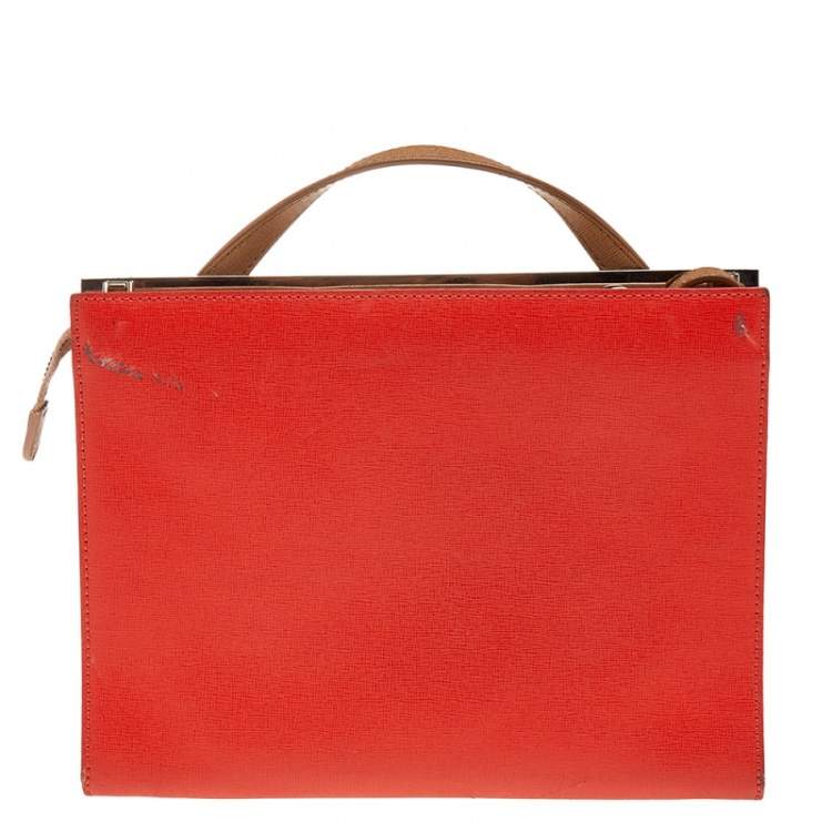 Pre Owned Fendi Brown/Orange Textured Leather Small Demi Jour Shoulder Bag