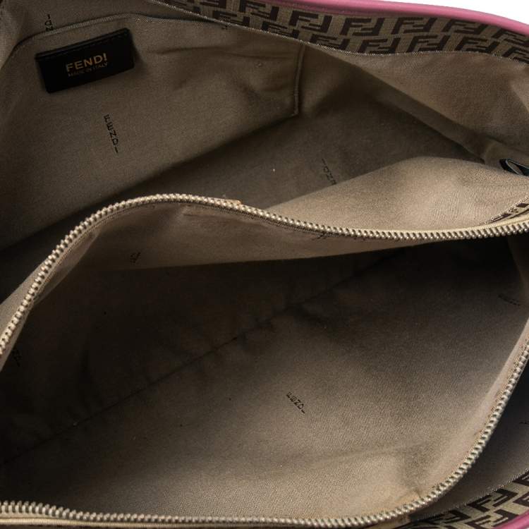 Pre Owned Fendi Pink/Brown Zuccachino Coated Canvas and Leather Trim Shopper Tote