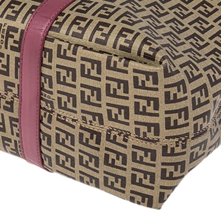 Pre Owned Fendi Pink/Brown Zuccachino Coated Canvas and Leather Trim Shopper Tote