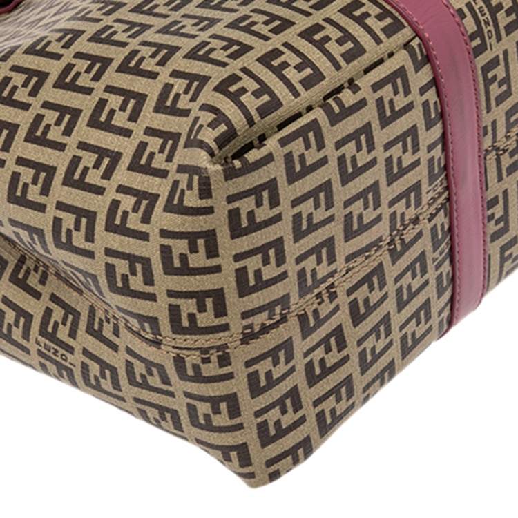 Pre Owned Fendi Pink/Brown Zuccachino Coated Canvas and Leather Trim Shopper Tote