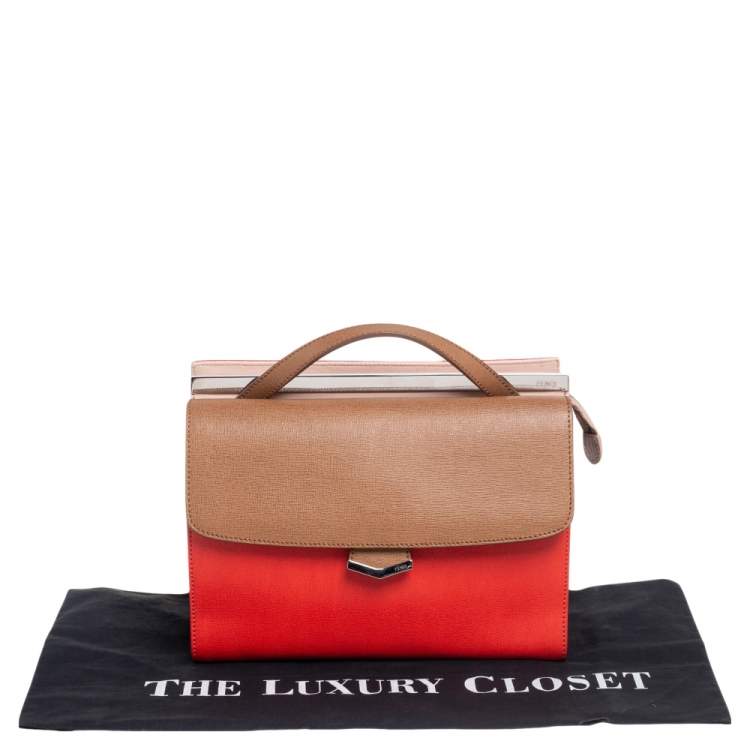 Pre Owned Fendi Tricolor Textured Leather Small Demi Jour Top Handle Bag