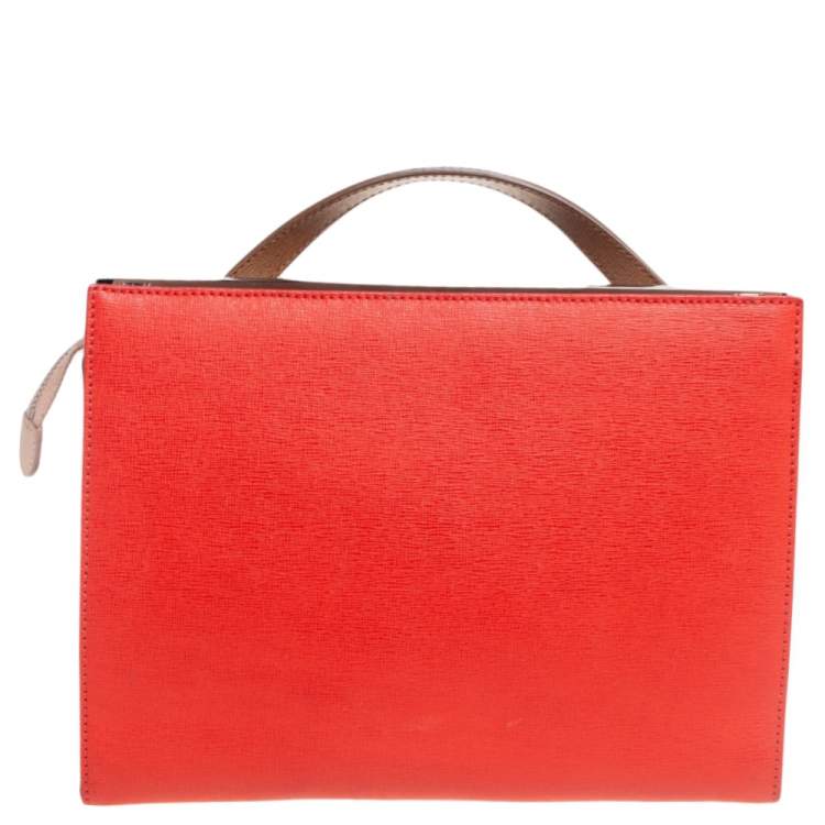 Pre Owned Fendi Tricolor Textured Leather Small Demi Jour Top Handle Bag