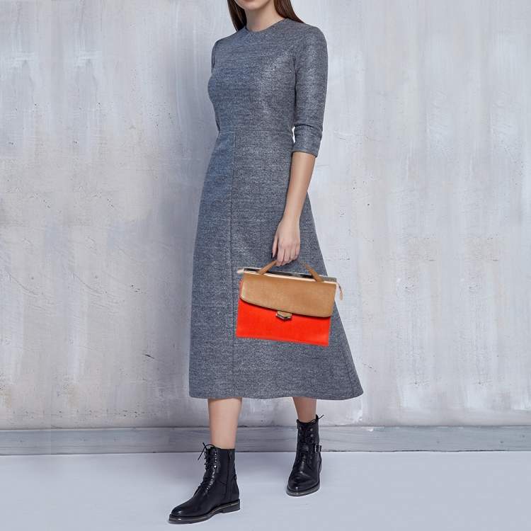 Pre Owned Fendi Tricolor Textured Leather Small Demi Jour Top Handle Bag