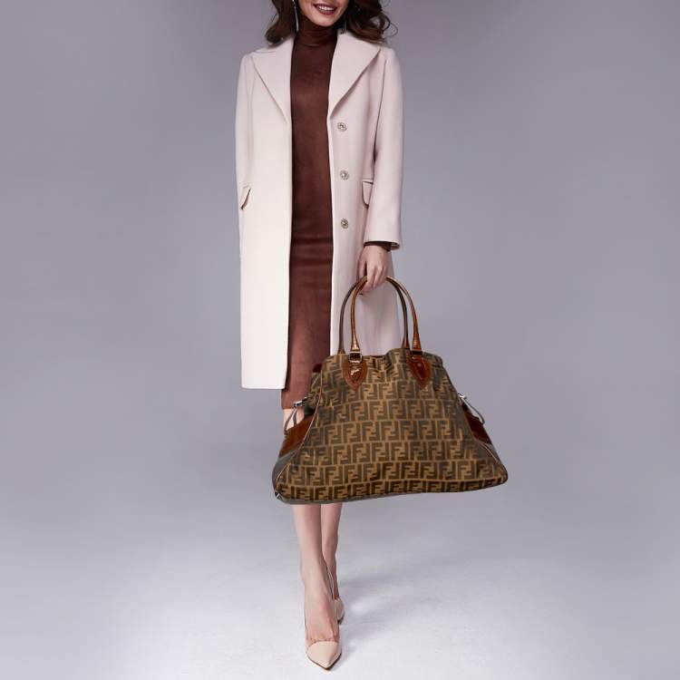 Pre Owned Fendi Tobacco Zucca Canvas and Leather Chef De Jour Bag
