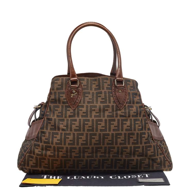 Pre Owned Fendi Tobacco Zucca Canvas and Leather Chef De Jour Bag