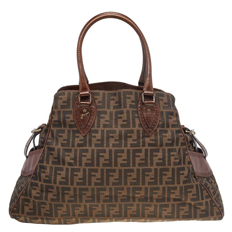 Pre Owned Fendi Tobacco Zucca Canvas and Leather Chef De Jour Bag