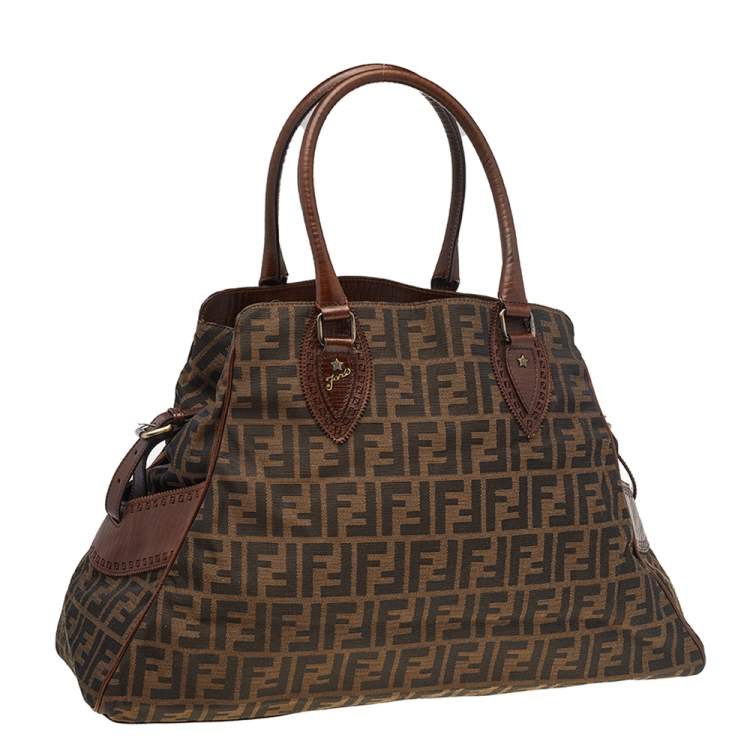 Pre Owned Fendi Tobacco Zucca Canvas and Leather Chef De Jour Bag