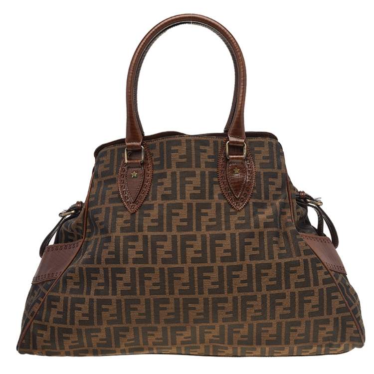 Pre Owned Fendi Tobacco Zucca Canvas and Leather Chef De Jour Bag