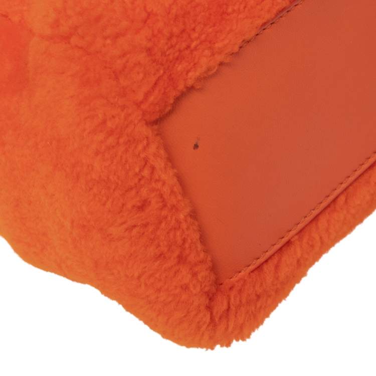 Pre Owned Fendi Orange Leather and Shearling Mini Peekaboo Top Handle Bag
