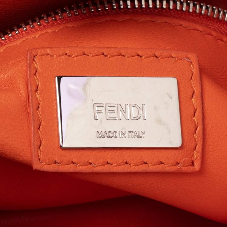 Pre Owned Fendi Orange Leather and Shearling Mini Peekaboo Top Handle Bag