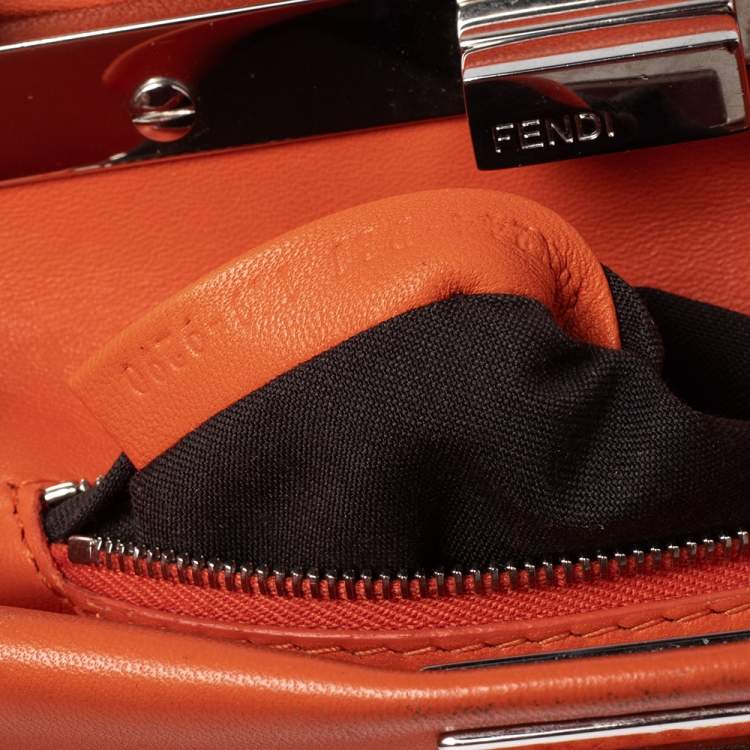 Pre Owned Fendi Orange Leather and Shearling Mini Peekaboo Top Handle Bag