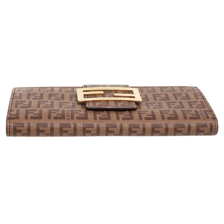 مملوكة مسبقًا Fendi Brown Zucchino Coated Canvas Forever Continental Wallet