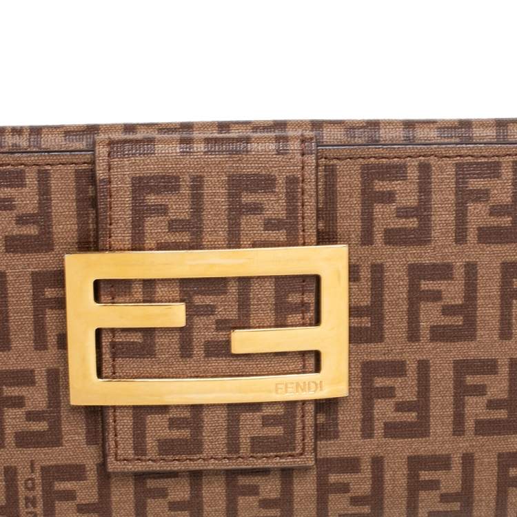 مملوكة مسبقًا Fendi Brown Zucchino Coated Canvas Forever Continental Wallet