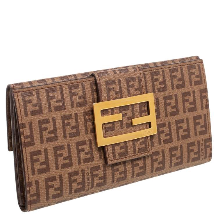 مملوكة مسبقًا Fendi Brown Zucchino Coated Canvas Forever Continental Wallet
