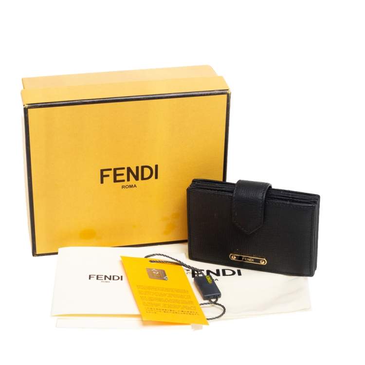 Pre Owned Fendi Black Leather Elite Card Holder