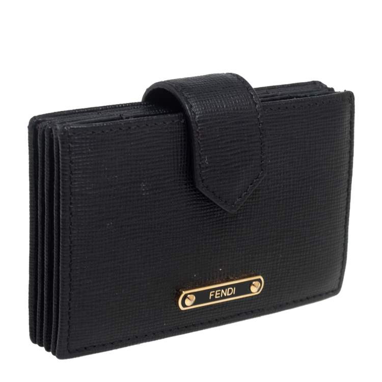 Pre Owned Fendi Black Leather Elite Card Holder