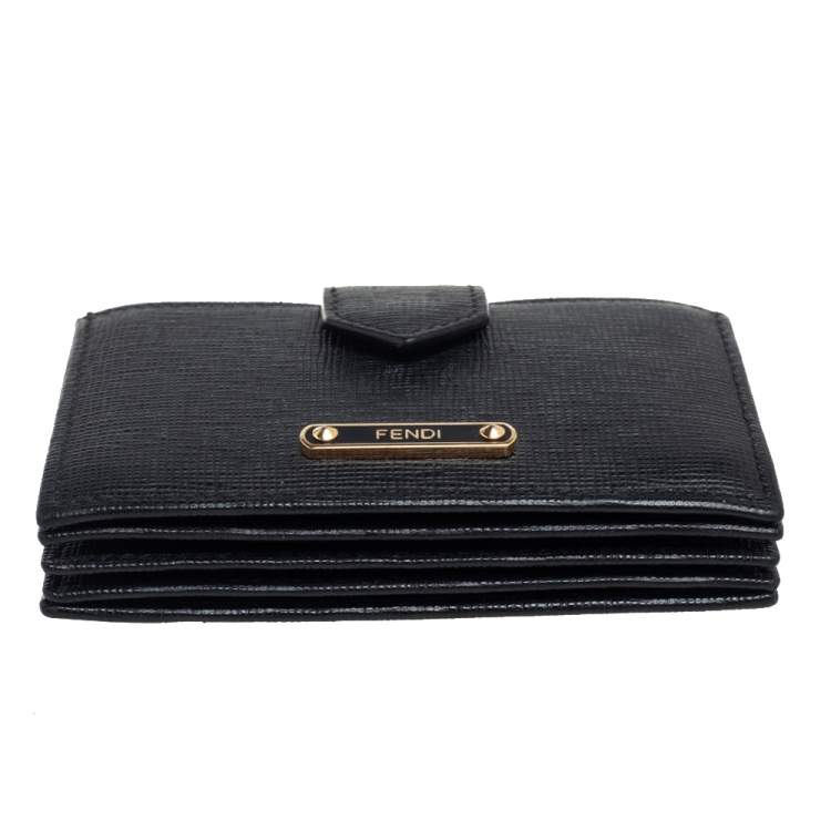 Pre Owned Fendi Black Leather Elite Card Holder