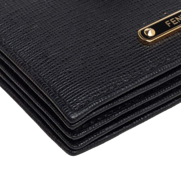 Pre Owned Fendi Black Leather Elite Card Holder