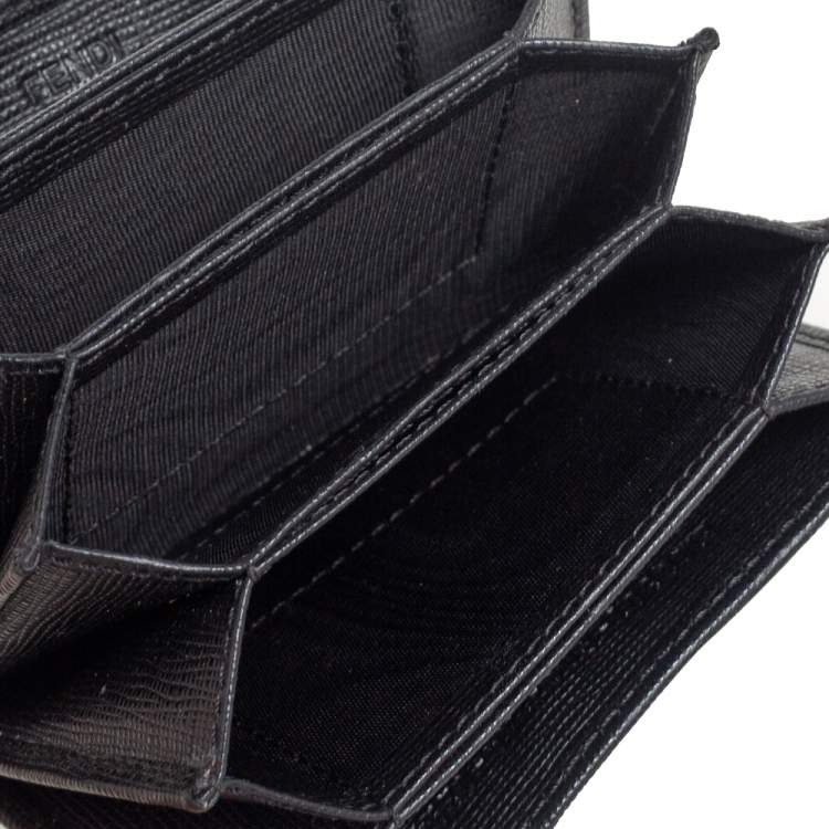 Pre Owned Fendi Black Leather Elite Card Holder