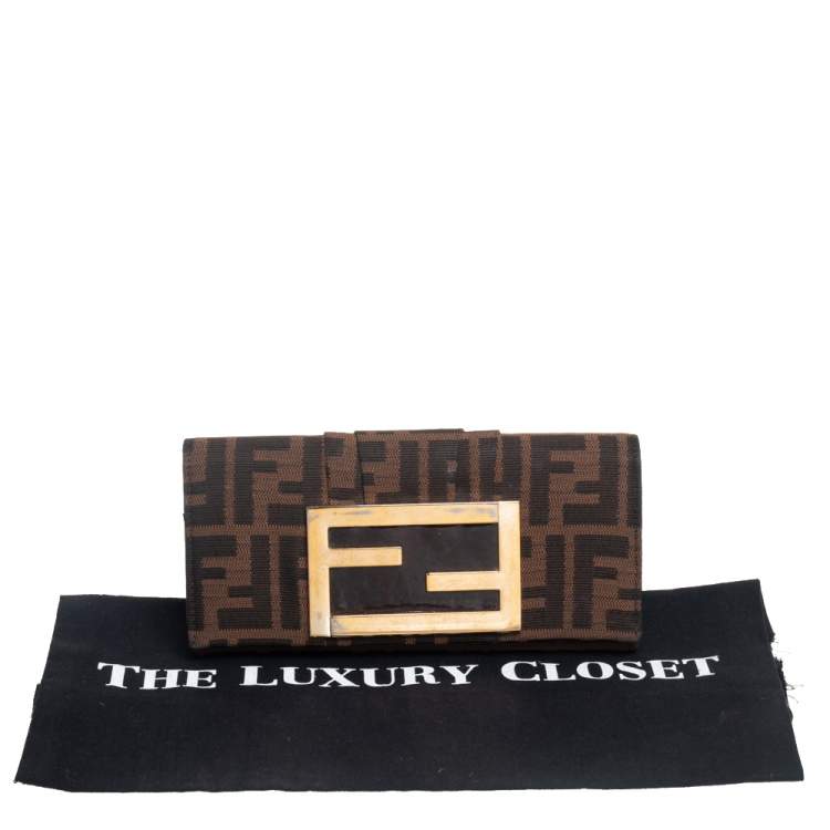 Pre Owned Fendi Tobacco Zucca Canvas Mia Continental Wallet