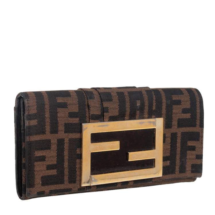 Pre Owned Fendi Tobacco Zucca Canvas Mia Continental Wallet