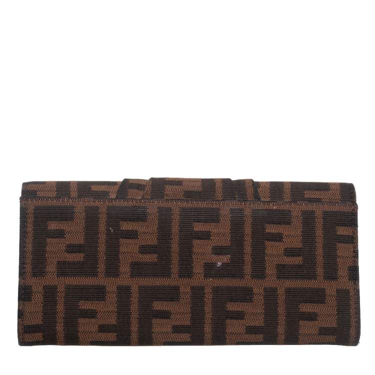 Pre Owned Fendi Tobacco Zucca Canvas Mia Continental Wallet