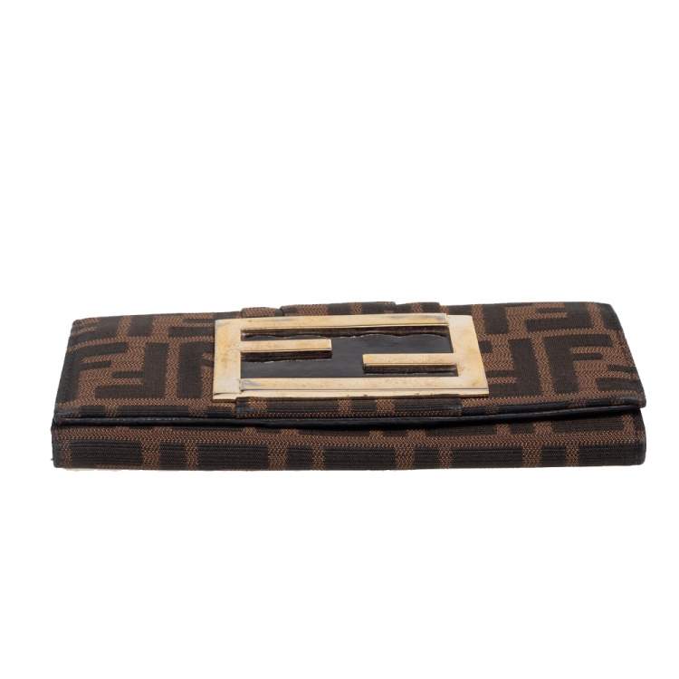 Pre Owned Fendi Tobacco Zucca Canvas Mia Continental Wallet