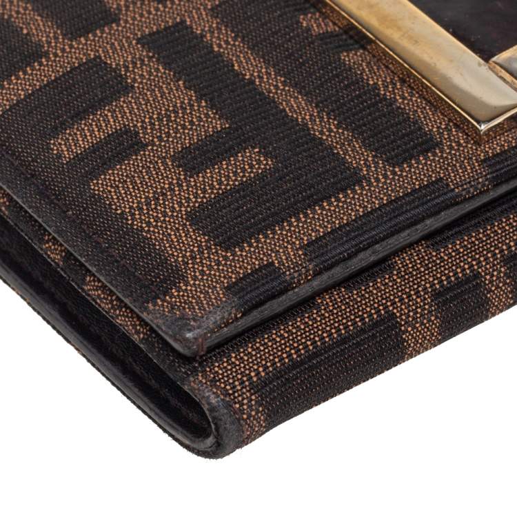 Pre Owned Fendi Tobacco Zucca Canvas Mia Continental Wallet