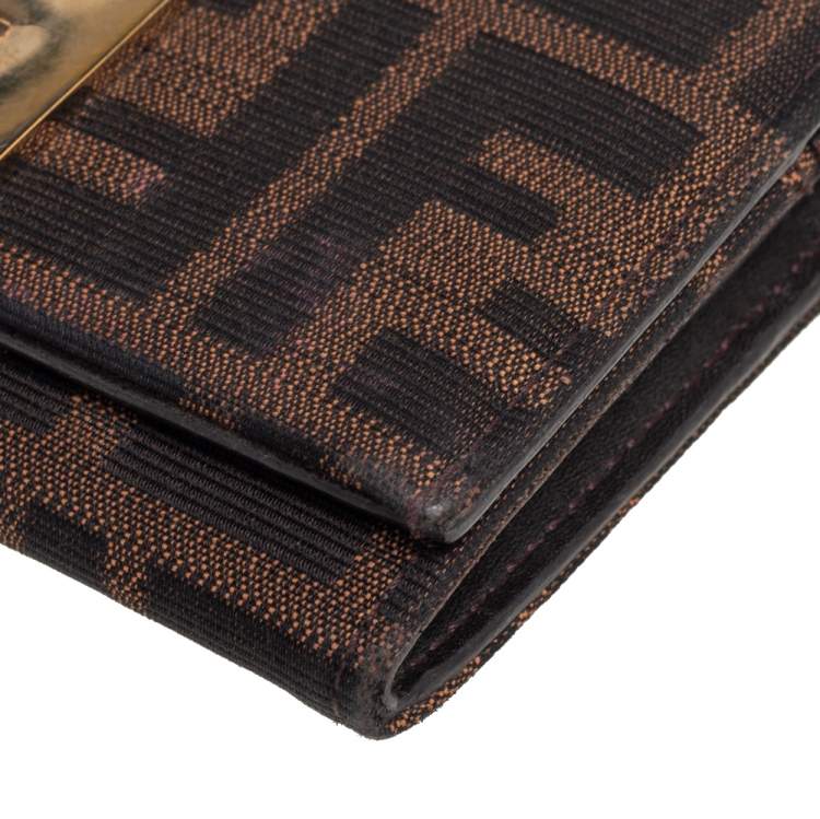 Pre Owned Fendi Tobacco Zucca Canvas Mia Continental Wallet