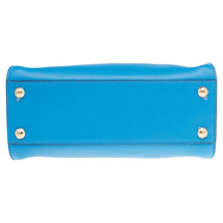 Pre Owned Fendi Two Tone Blue Leather Mini Peekaboo Top Handle Bag