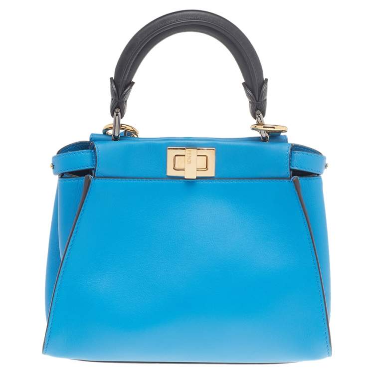 Pre Owned Fendi Two Tone Blue Leather Mini Peekaboo Top Handle Bag