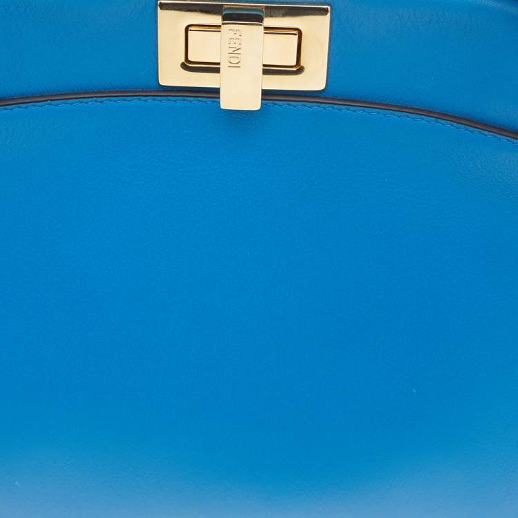 Pre Owned Fendi Two Tone Blue Leather Mini Peekaboo Top Handle Bag