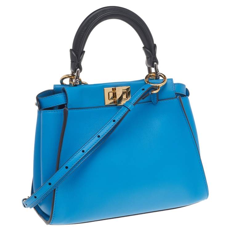 Pre Owned Fendi Two Tone Blue Leather Mini Peekaboo Top Handle Bag