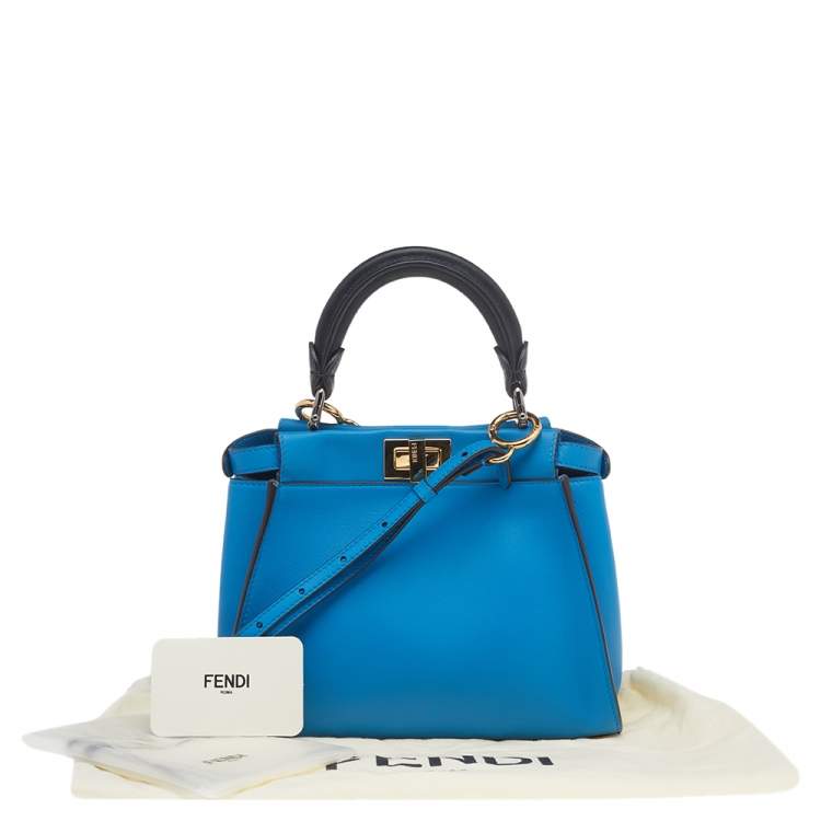 Pre Owned Fendi Two Tone Blue Leather Mini Peekaboo Top Handle Bag