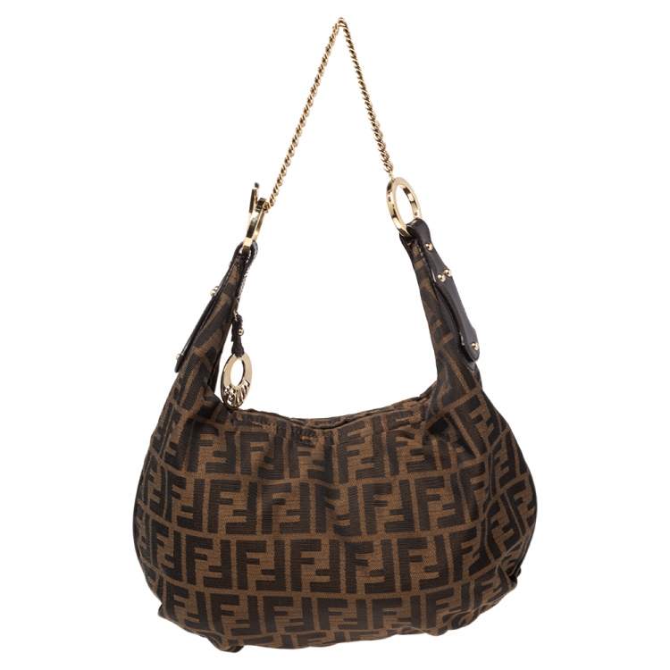 Pre Owned Fendi Tobacco Zucca Canvas Chef Chain Hobo
