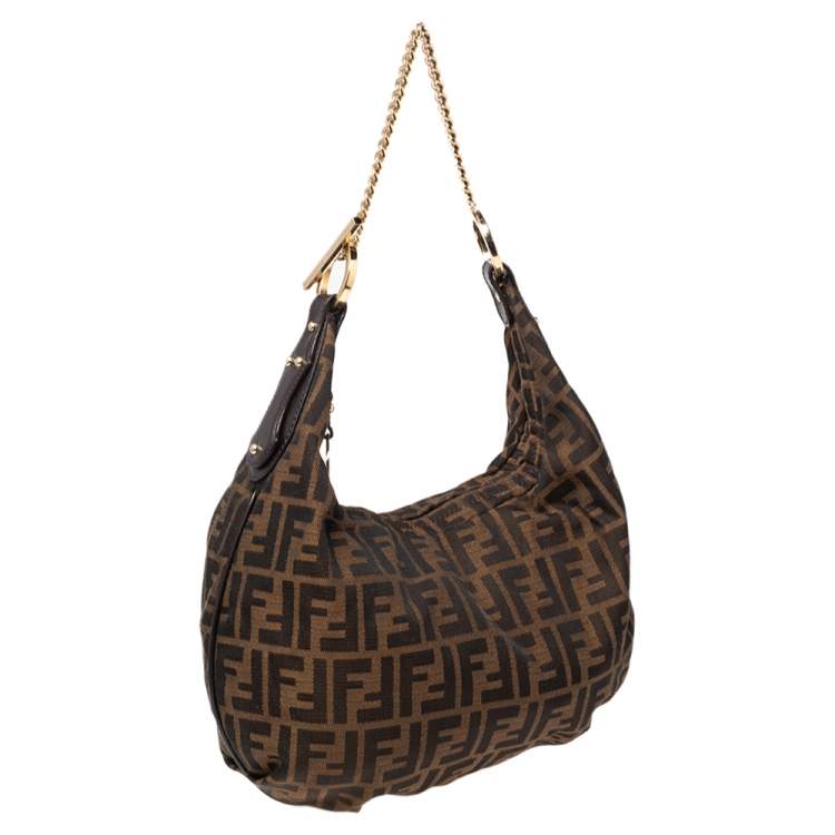 Pre Owned Fendi Tobacco Zucca Canvas Chef Chain Hobo