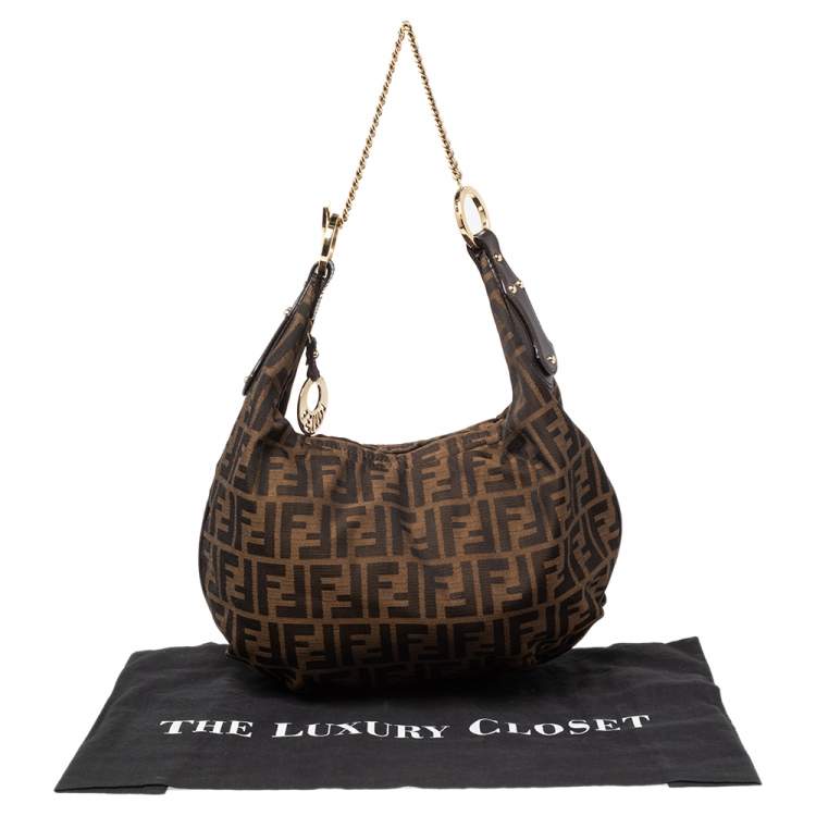 Pre Owned Fendi Tobacco Zucca Canvas Chef Chain Hobo
